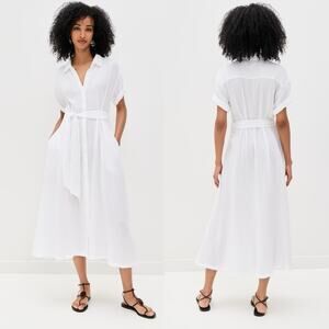 Xirena Caylin Dress Womens Medium White Button Up Midi Cotton Gauze NO BELT